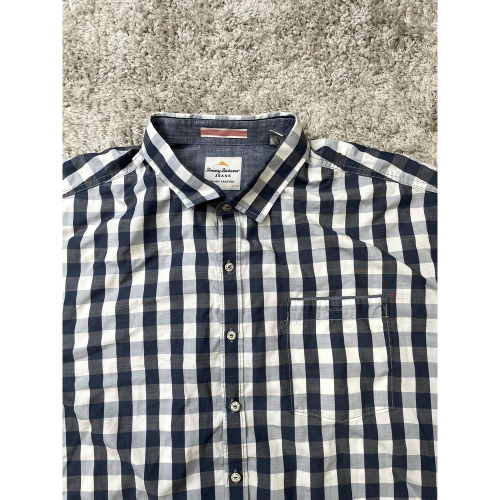 Tommy Bahama Shirt Mens 2XB Big & Tall Blue White Gingham Check Button Down - Picture 4 of 11